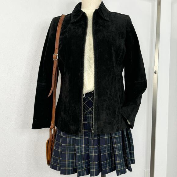 Y2K Suede Black Zip Blazer Jacket Size Medium - Picture 2 of 8